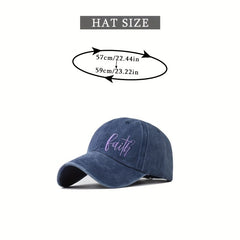 Purple Faith Embroidery Baseball Cap Unisex Washed Distressed Sun Hat