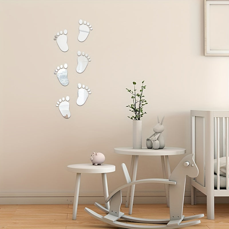 36pcs Acrylic 3D Mirror Sticker Baby Footprint Mirror Wall Stick