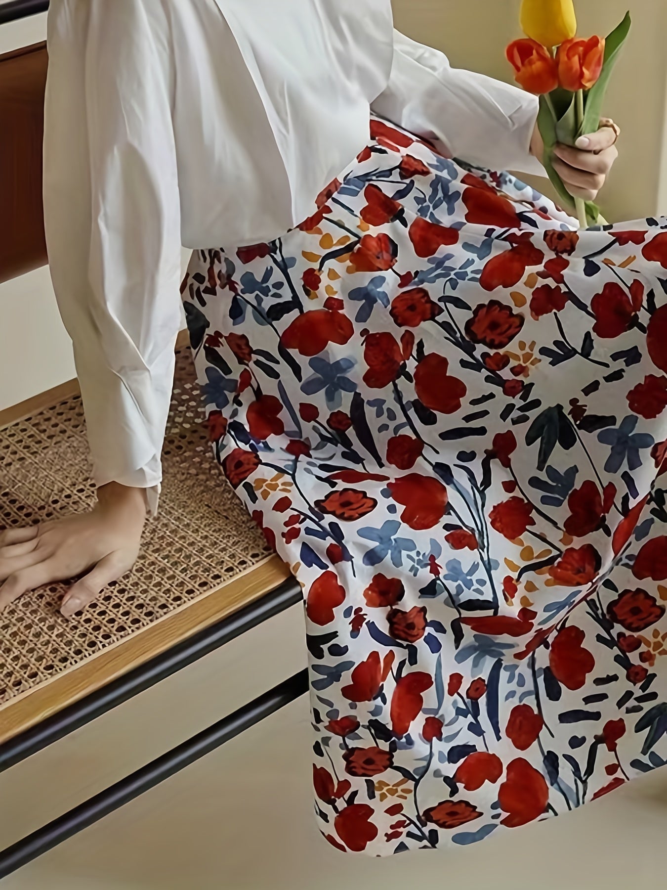 Floral Print A-line Skirt Casual Skirt for Spring & Summer