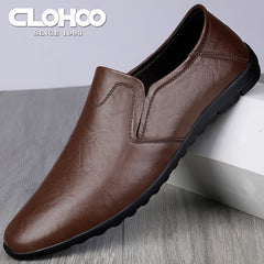 CLOHOO Custom Leather Loafer Shoes with Rubber Sole
