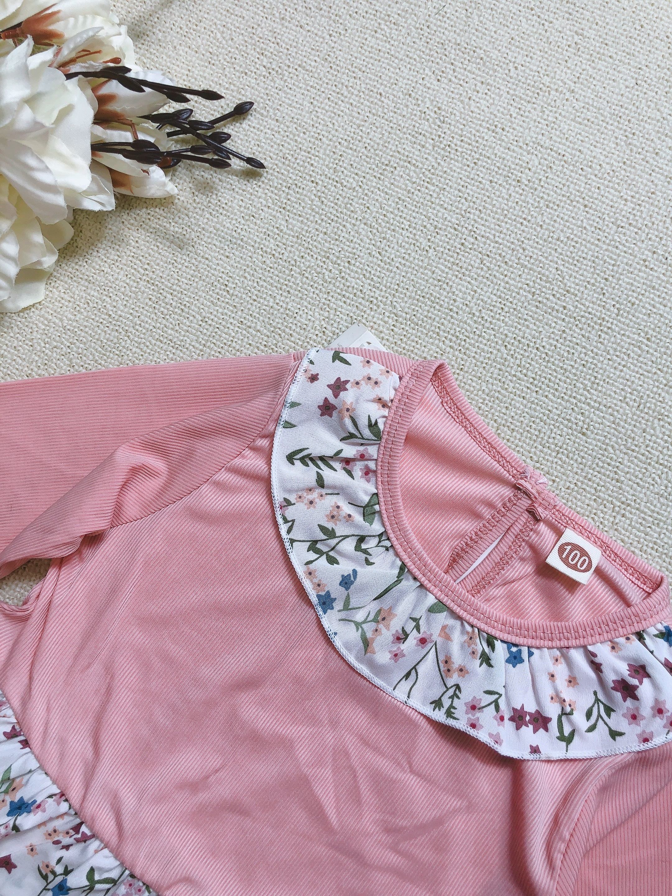 Floral Ruffle Collar Long Sleeve Dress For Girls