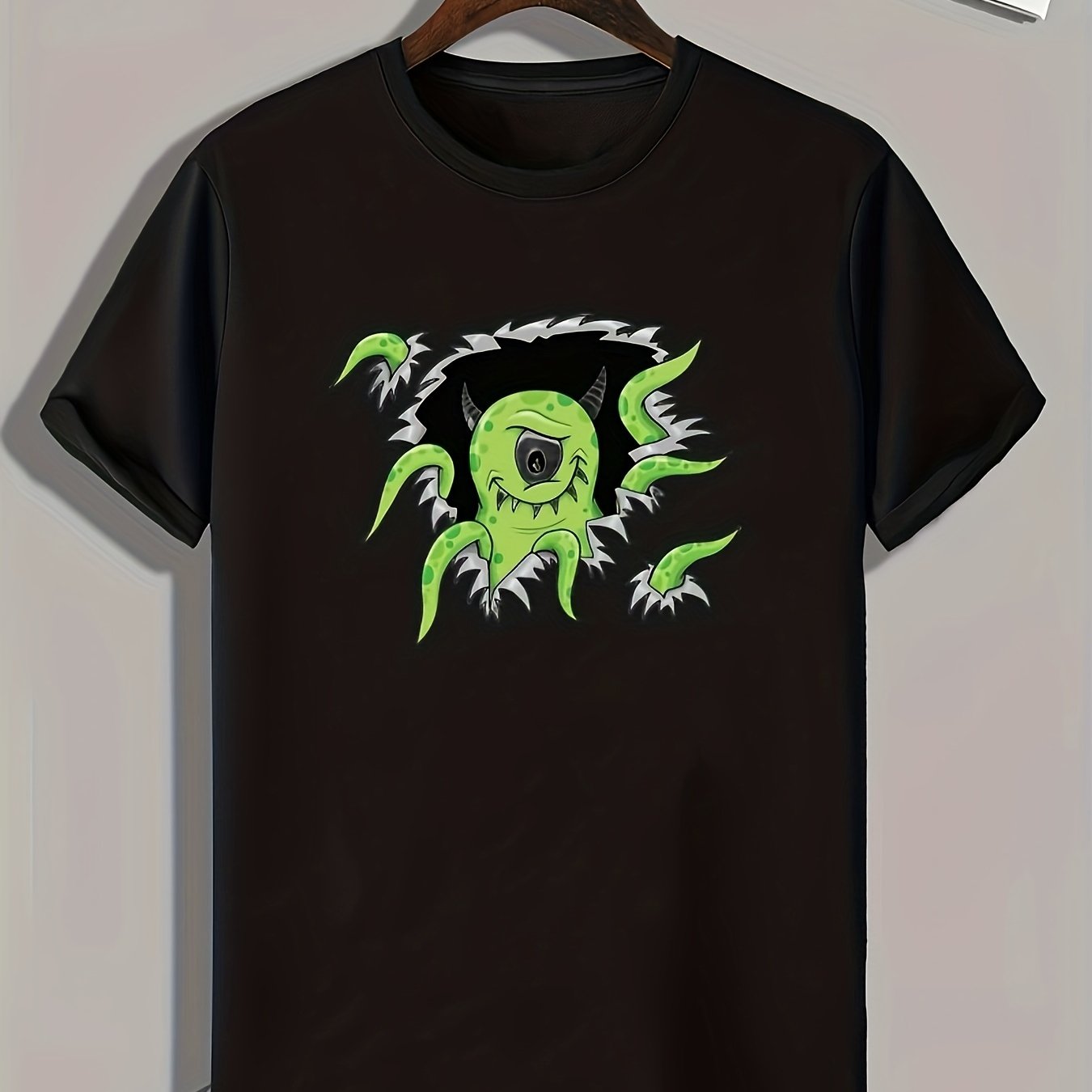 Monster Pattern Print Men's Comfy Sports T-shirt Graphic Tee