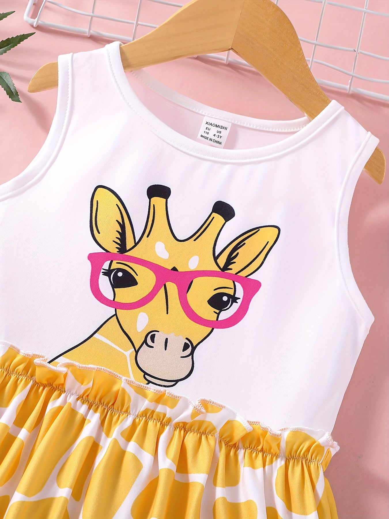 Girls Summer Floral Printing Dress Sleeveless Cartoon Giraffe Print 1-6 Yrs