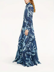 Abstract Print Two Piece Skirt Set Button Front Shirt & Maxi Length Skirt