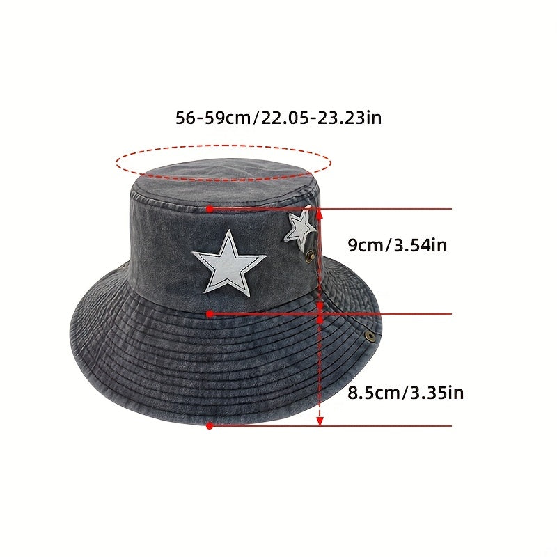 Vintage Star Patch Bucket Hat Washed Distressed Cowboy Boonie Hats