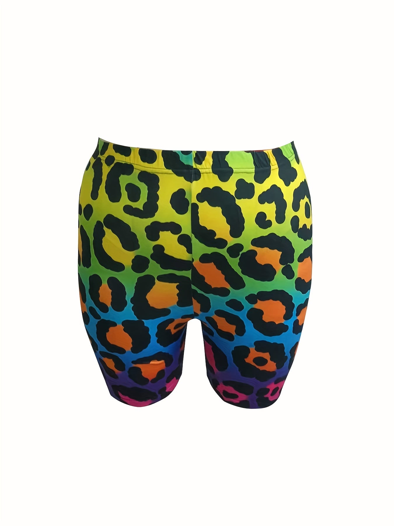 Women's Plus Rainbow Leopard Top & Shorts Set