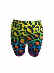 Women's Plus Rainbow Leopard Top & Shorts Set