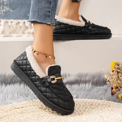 Women's Metal Buckle Fleece Loafers Slip On Shoes
