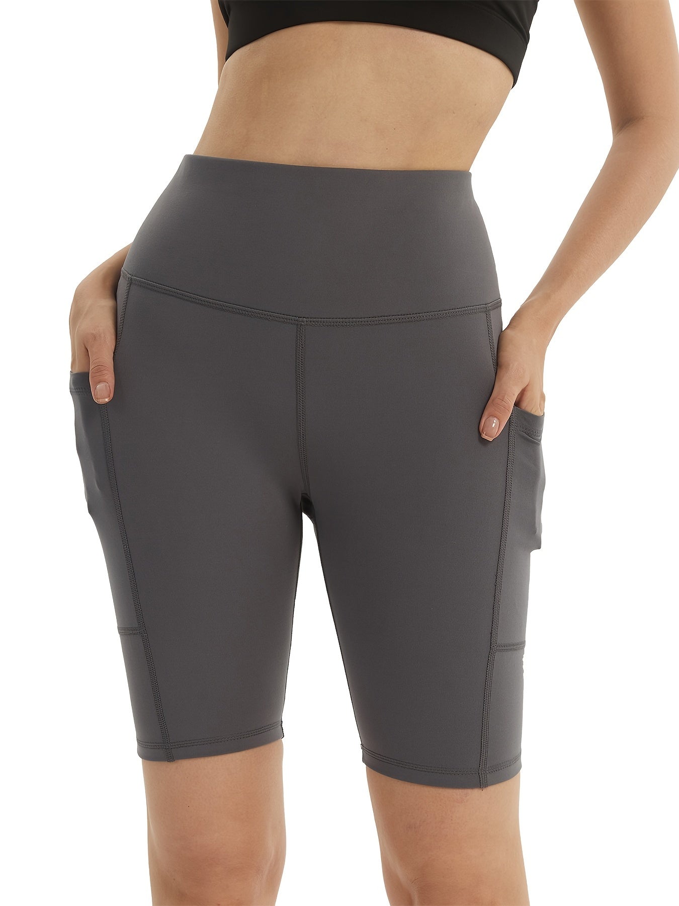 High Waisted Side Pockets Sports Shorts Yoga & Biker Shorts