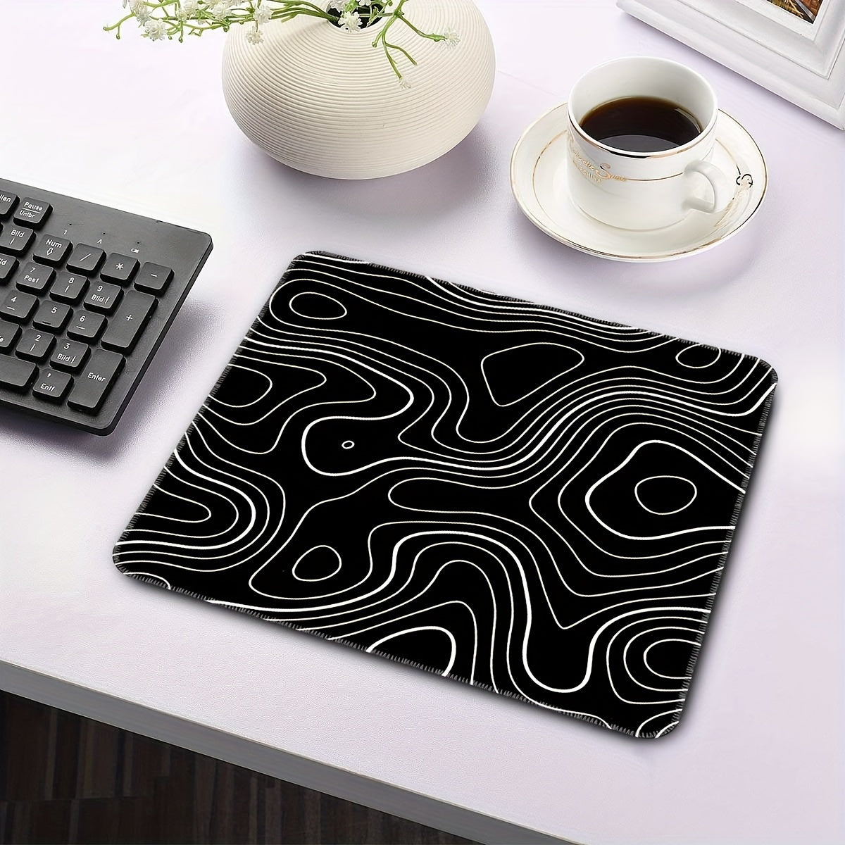 Abstract Terrain Line Outline Non Slip Mouse Pad - Washable Desk Mat
