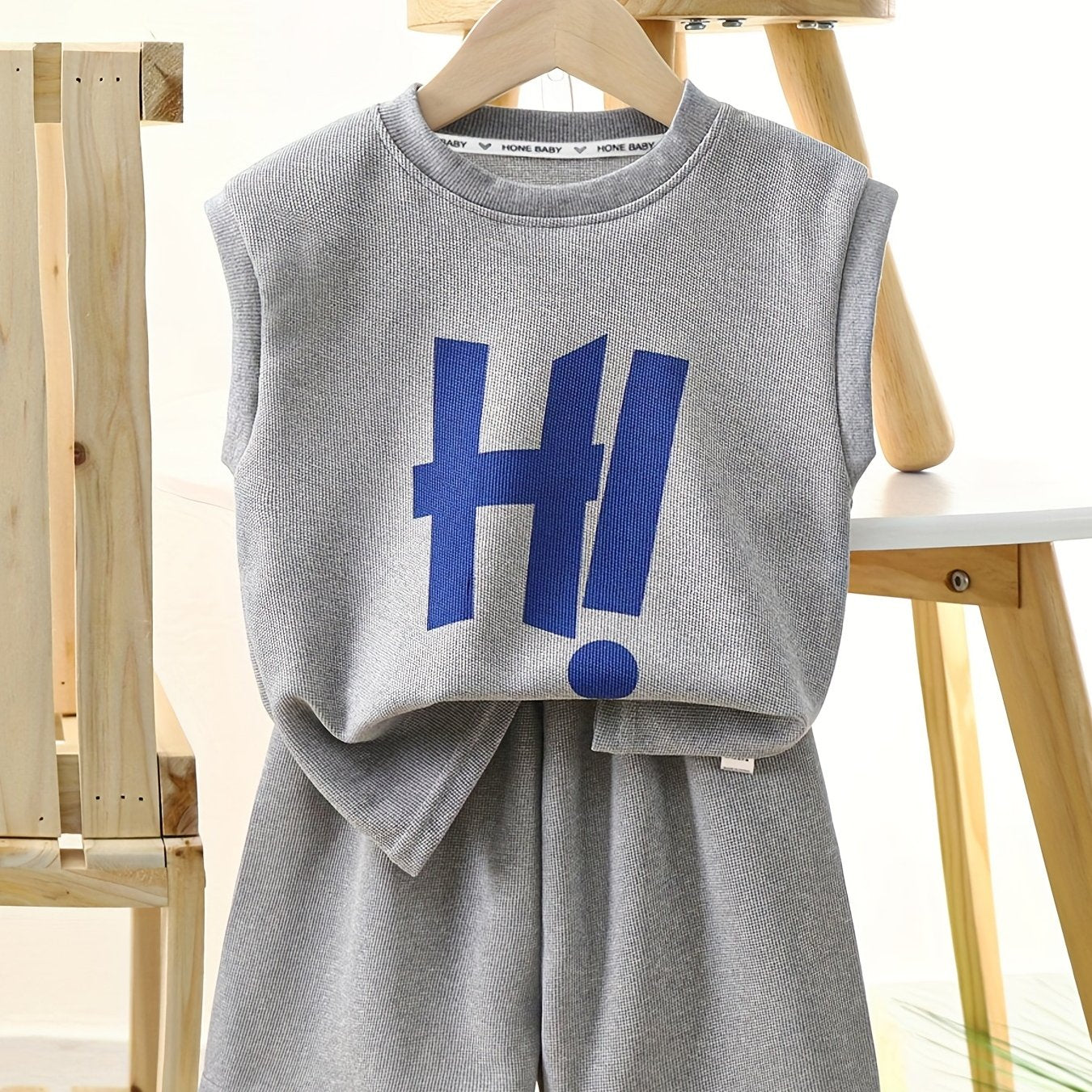 HI Letter Boys Sleeveless Tank Tops&Shorts Set Casual Fitness Vest&Shorts