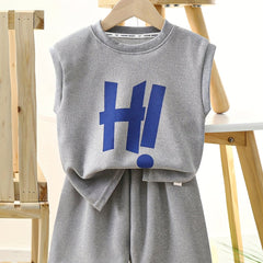 HI Letter Boys Sleeveless Tank Tops&Shorts Set Casual Fitness Vest&Shorts