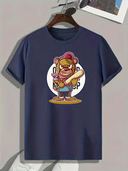Bear Print Men's Graphic Tee for Summer