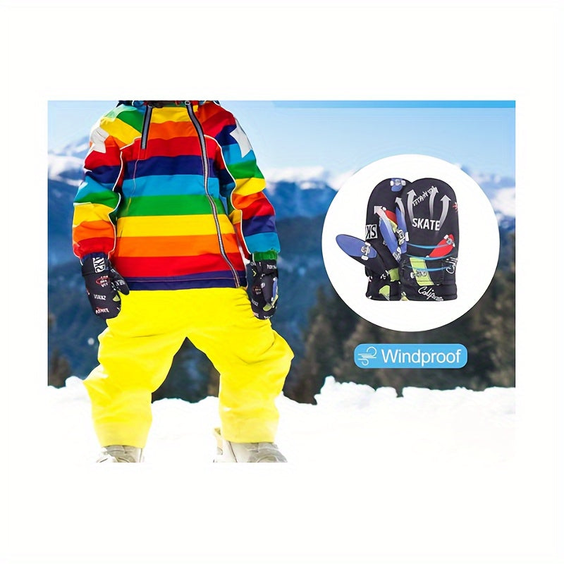 4 Pairs Kids Waterproof Fleece-Lined Mittens for Winter Skiing