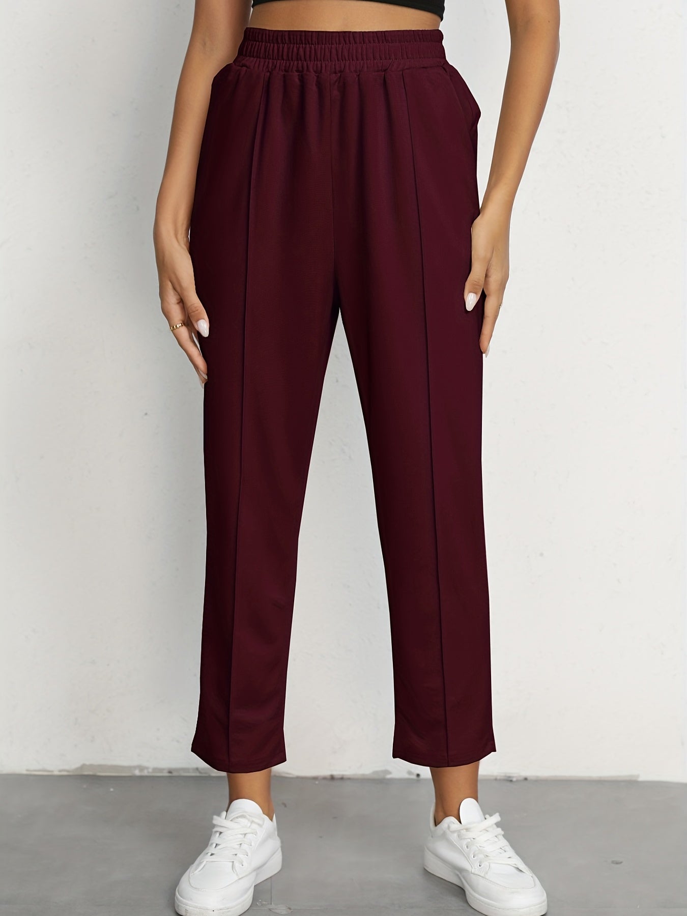 Elastic Waist Solid Casual Pants for Women