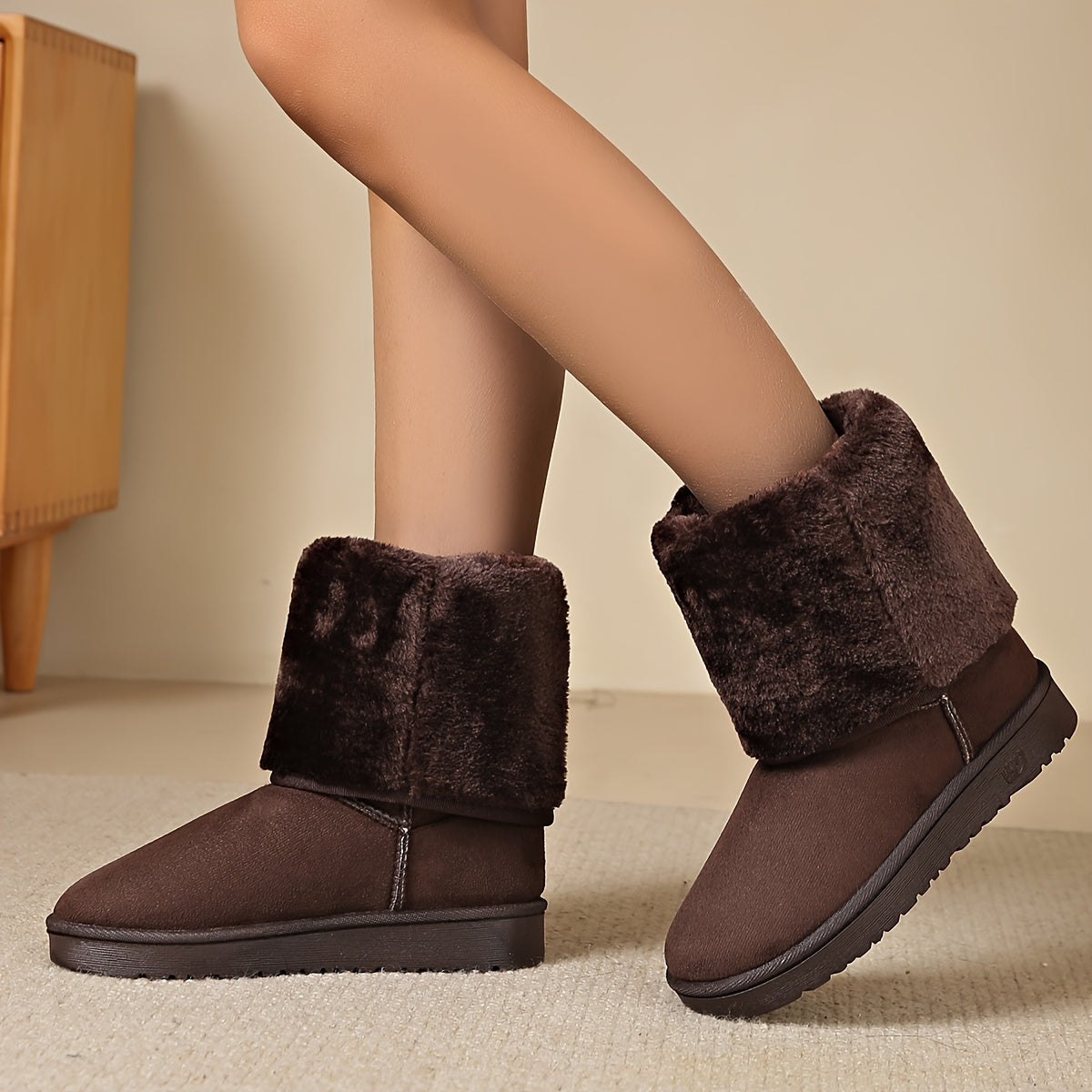 Women's Fleece Lined Snow Boots Anti slip Lightweight Flat Outdoor Mid Calf Boot