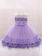 Girl's Princess Dress Embroidered Lace Flower Puffy Dress