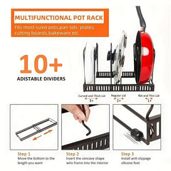 Rubber Coated Expandable Pot & Lid Organizer for Cabinet Storage