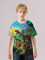 Colorful Dinosaur 3D Print T Shirt for Kids Boys Short Sleeve Tee