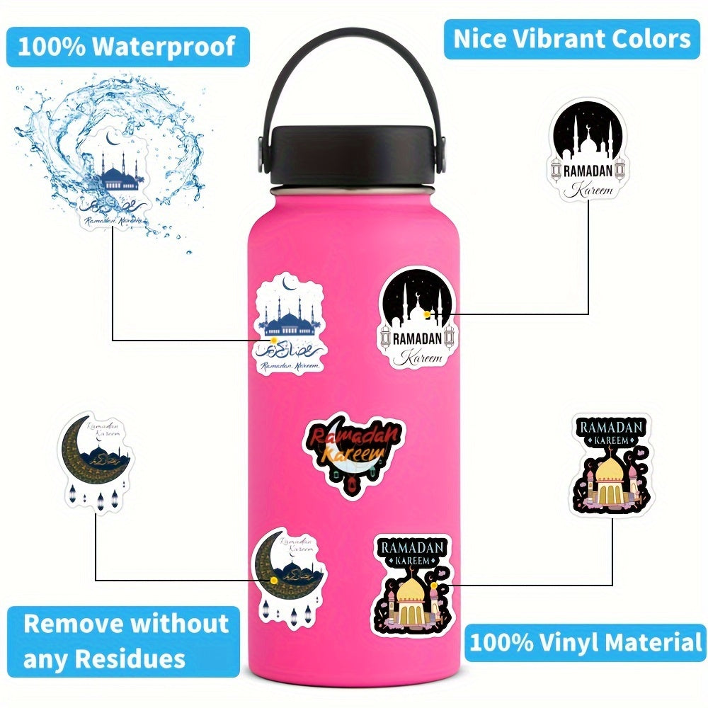 64pcs Ramadan Stickers Vinyl Waterproof Cartoon Decals Scrapbook Journaling