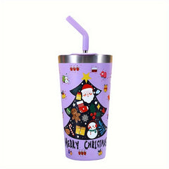 Christmas Vacuum Water Bottle 17oz Stainless Steel Insulated Leakproof Cup