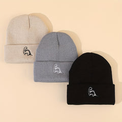 3pcs Baby Beanie Set Winter Warm Knitted Hat Dinosaur Embroidery