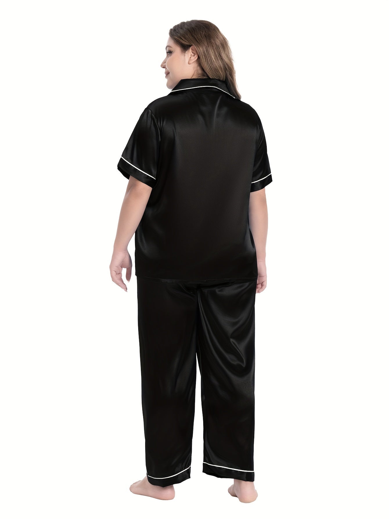Pajamas Set Women's Plus Contrast Binding Shirt