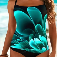 Floral Tankini Set Square Neck Cami Top & Panty Swimsuit Two Piece Set