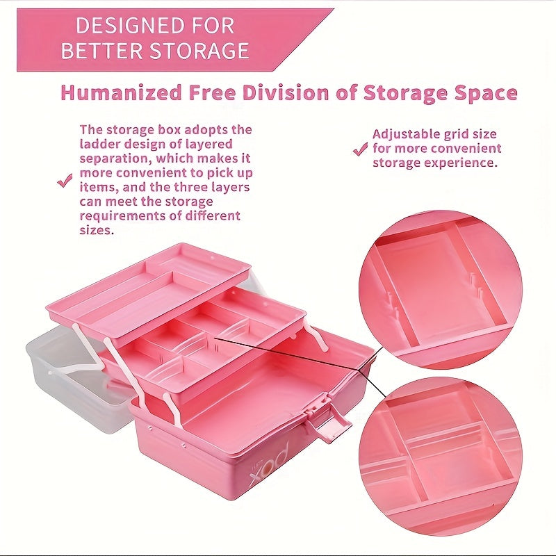 Plastic 3 Layer Storage Box Toolbox Handle Multi-purpose Finishing Case