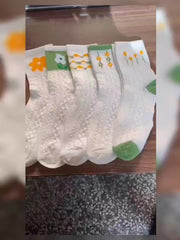 5 Pairs Autumn Winter Flower Pattern Socks