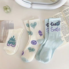 3 Pairs Heart Print Socks Mid Tube Women's Stockings