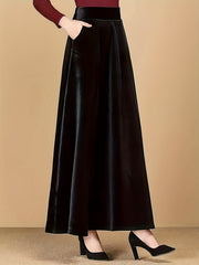 Solid Velvet Elastic High Rise Swing Maxi Skirt
