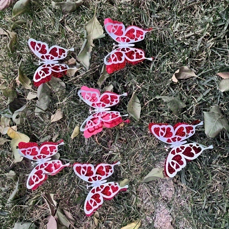 6pcs Glittering Butterfly Stickers Double Layer Decorative Indoor Outdoor Decor