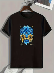 Lion Pattern Print Men's Sports T shirt Graphic Tee for Fitness Activities