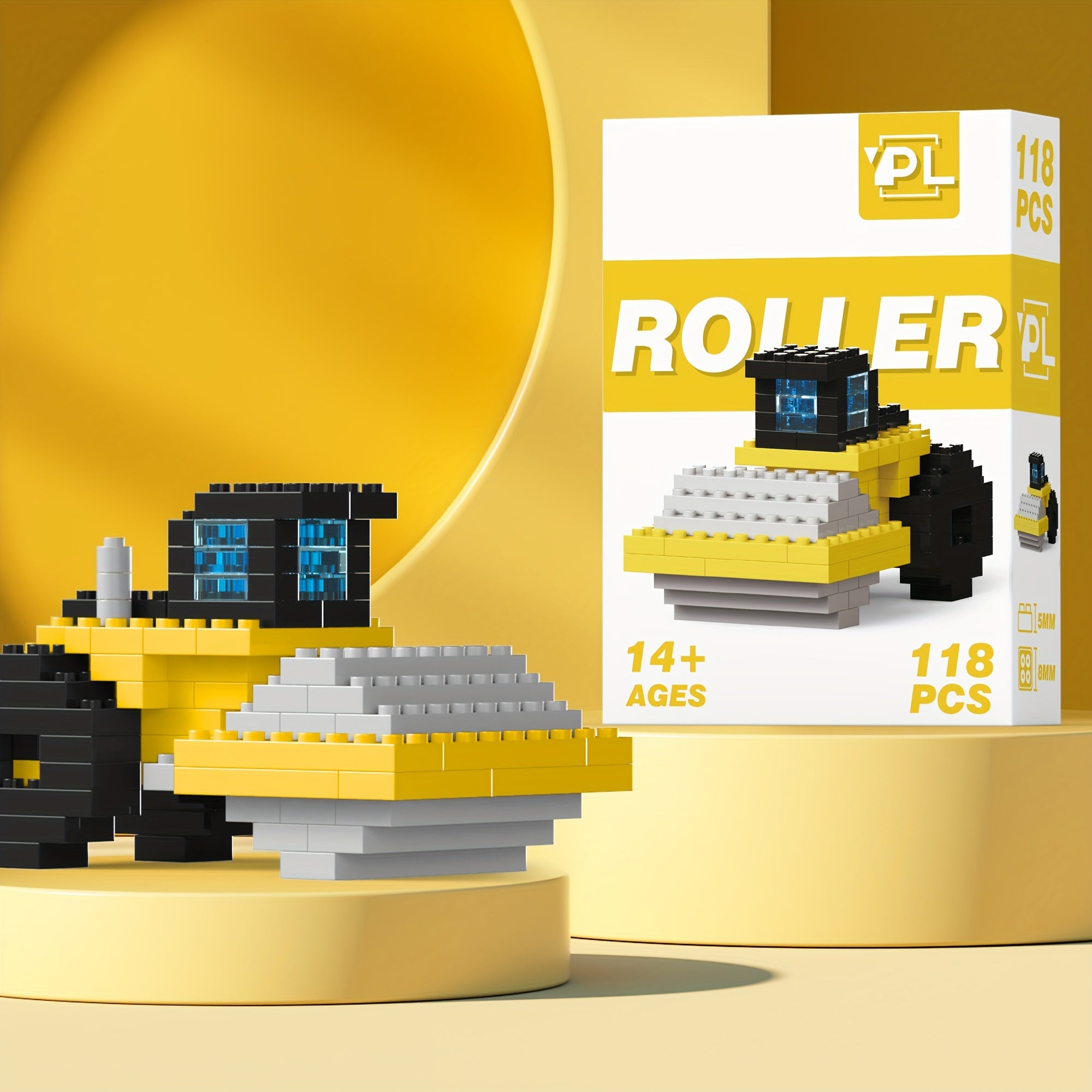 Construction Building Blocks Excavator Bulldozer Roller DIY Model