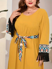 Colorblock Geo Print Fringe Trim Maxi Dress