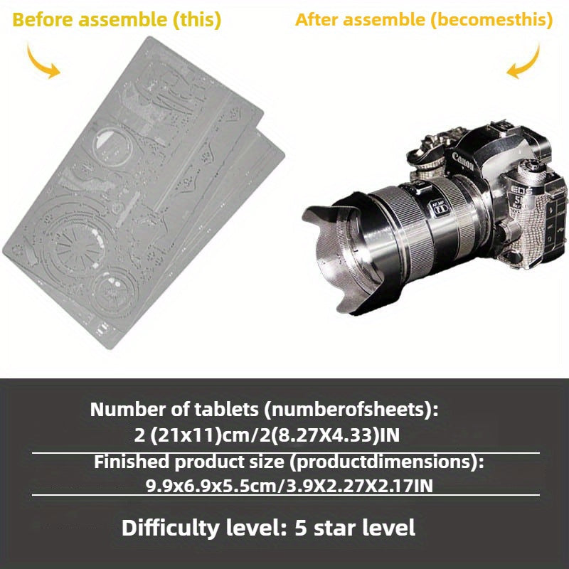 Metallic 3D Puzzle Kit Full Metal Stainless Steel DSLR Camera Model