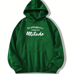 Attitude Print Hoodie with Kangaroo Pocket for Women