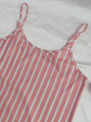Striped Print Nightdress Sexy Ruffle Spaghetti Strap Sleep Dress