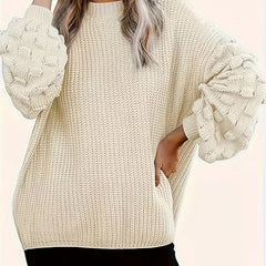 Casual Sweater Women's Plus Solid Chunky Knitted Puff Sleeve