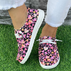 Pink Purple Love Heart Pattern Flat Shoes Women's Casual Lightweight