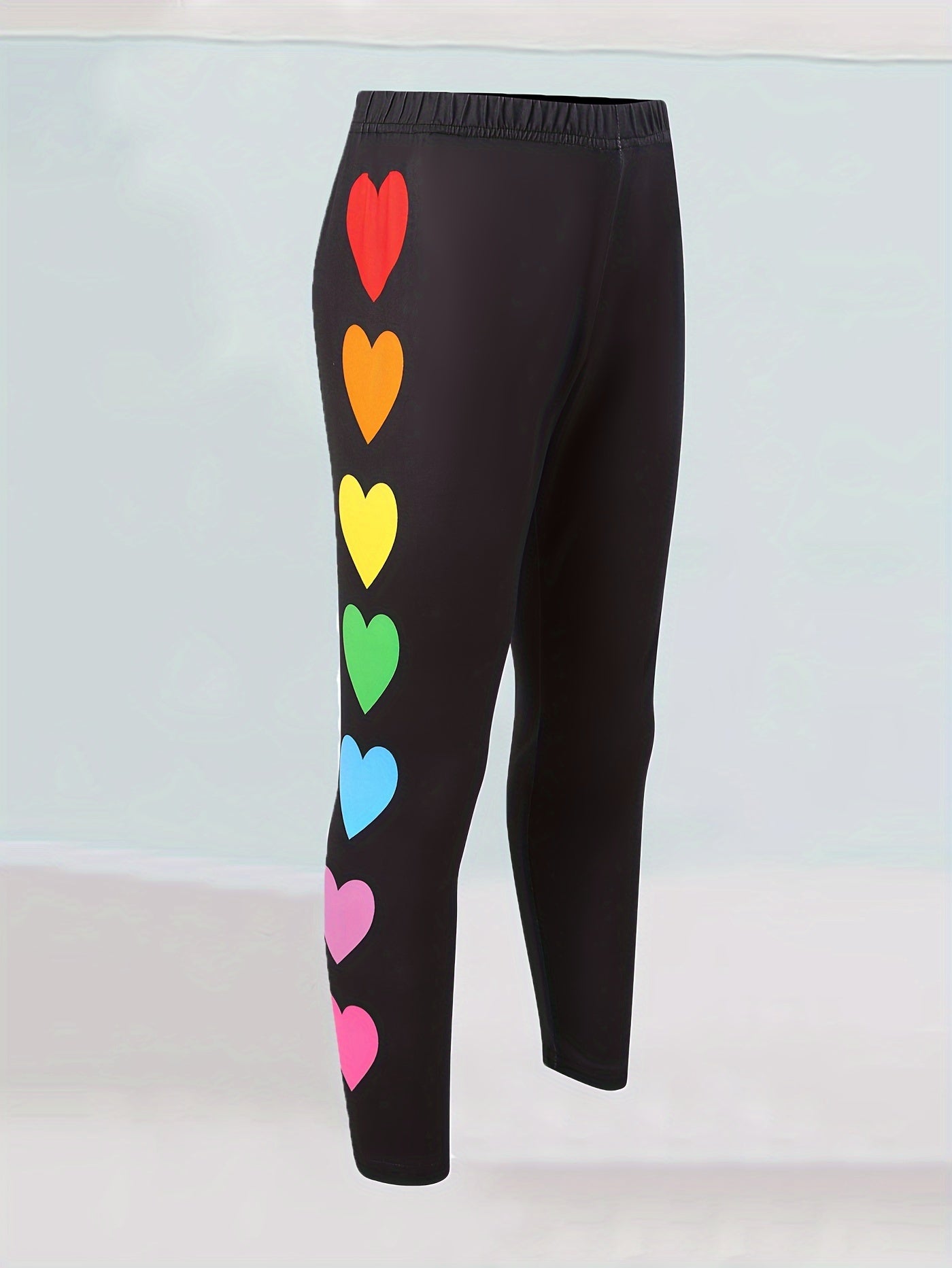 Girls Heart Graphic Leggings Comfy & Casual Pants For Sports Yoga