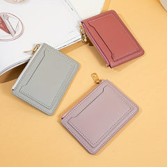 Slim Card Holder Keychain Faux Leather Wallet Card Slots Coin Purse