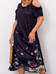 Women's Plus Floral Cold Shoulder Maxi Dress