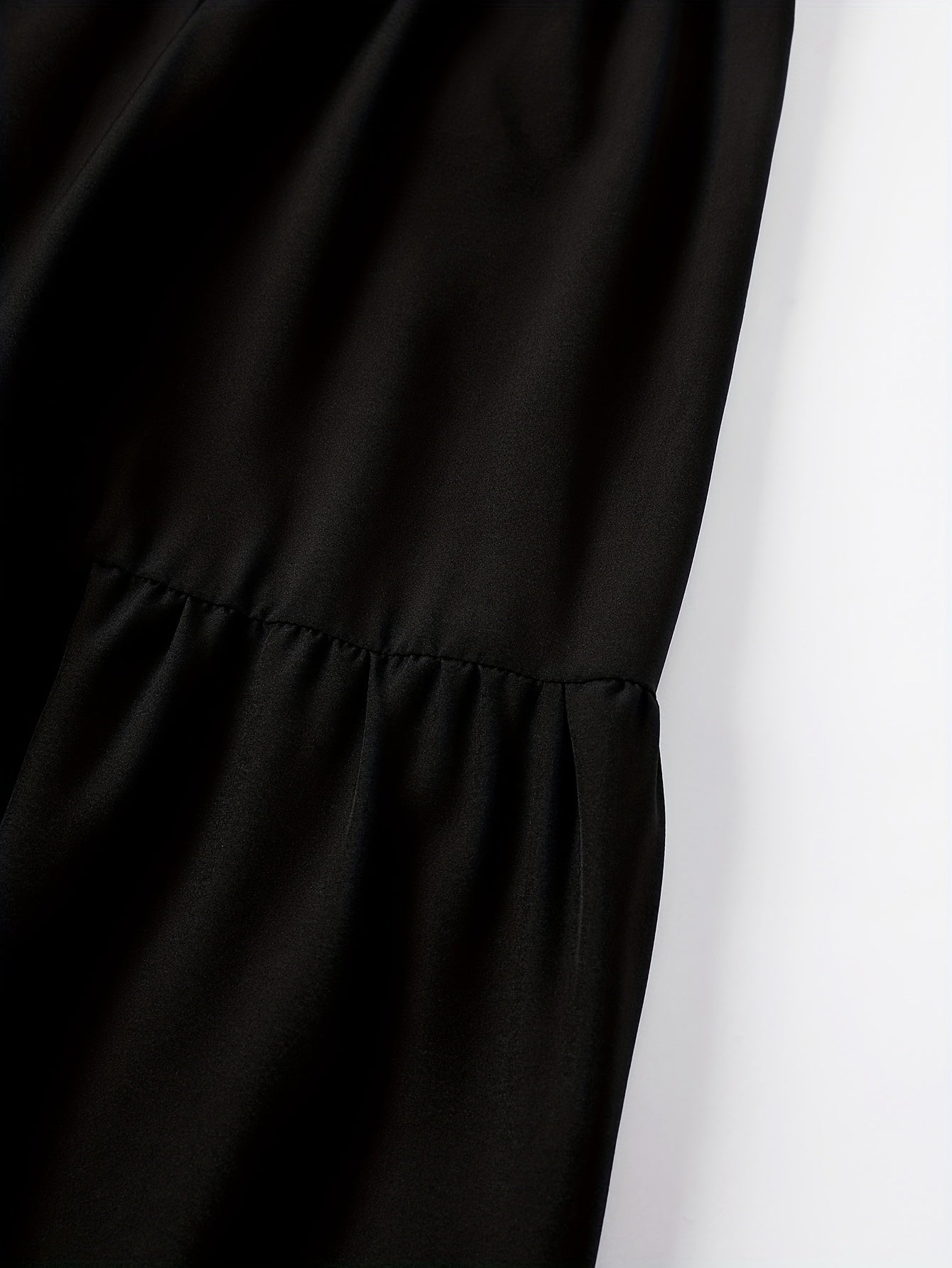 Solid Bow Knot Front Lantern Sleeve Round Neck Smock Maxi Dress