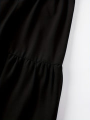 Solid Bow Knot Front Lantern Sleeve Round Neck Smock Maxi Dress