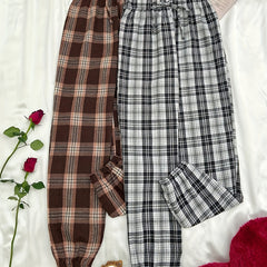 Plaid Sleep Bottoms Elastic Waistband Pants Women's Loungewear
