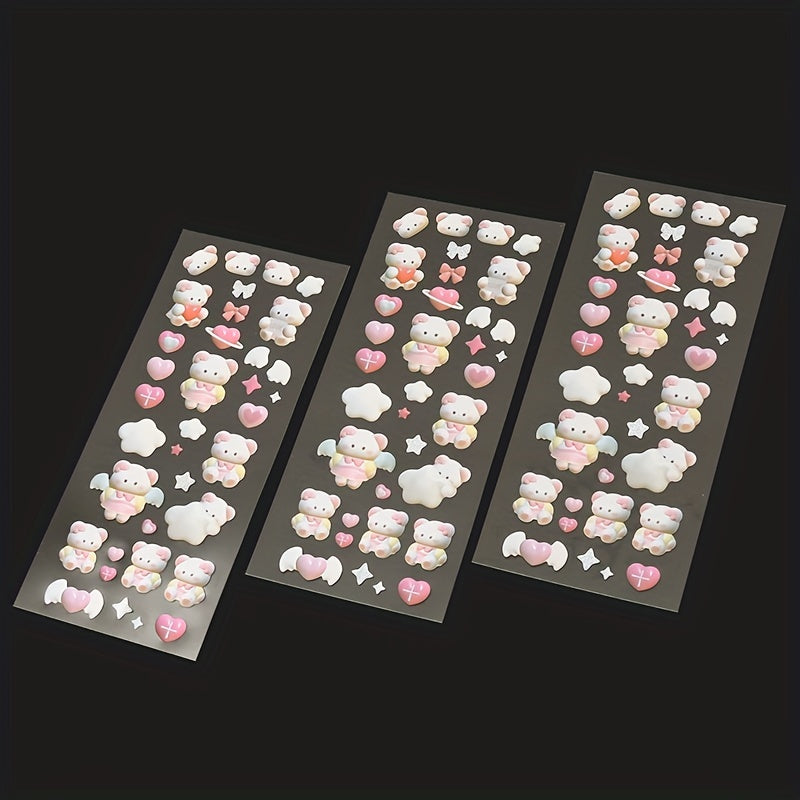 3 Sheets Love Cat Stickers 3D Cartoon Decals Album Water Cup Notebook Stickers