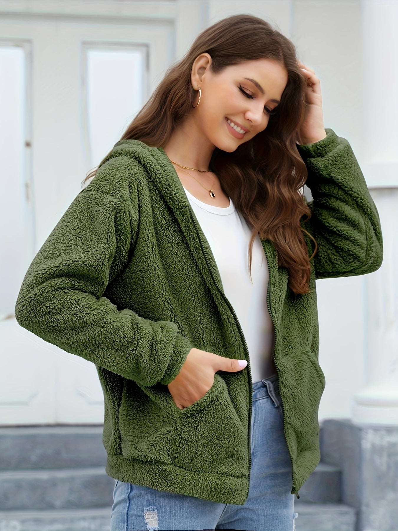 Zipper Winter Hooded Jacket Women's Tops
