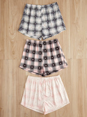 Heart Print Sleep Bottoms Plaid Elastic Waistband Shorts
